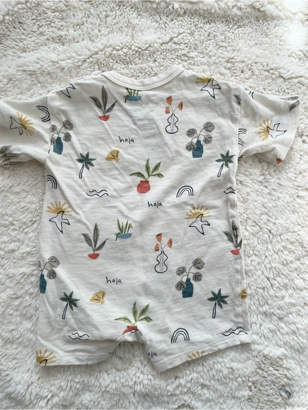 Organic Cotton Gender Neutral 'Hola' Graphic Short Romper 6-9M